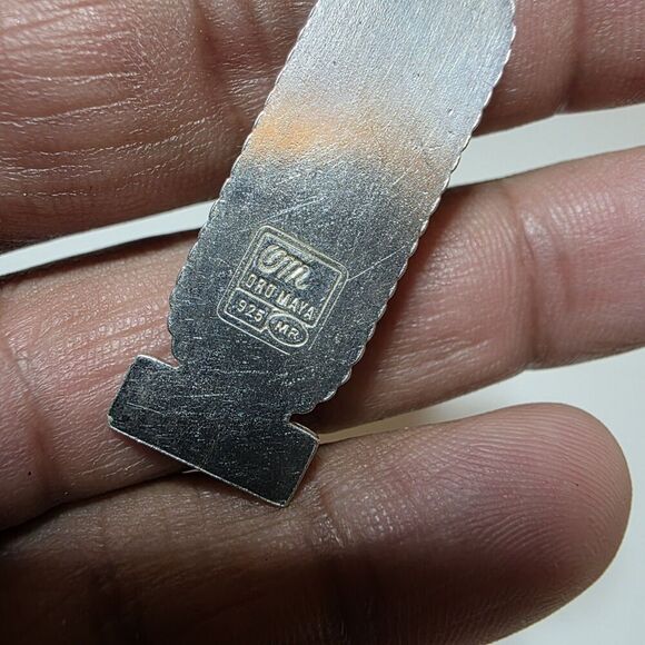 Vintage Sterling Silver .925 Oro Maya Aztec Cartouche Pendant 2 In. Long 5 Grams - Picture 7 of 8